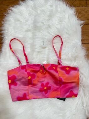 Pink & Orange Floral Crop Top - Women's Strappy Bustier